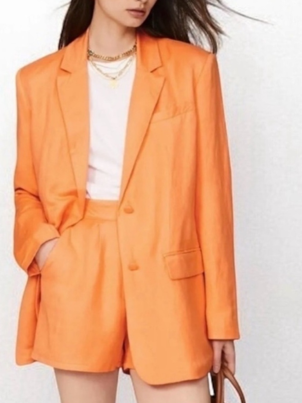 Ashley Park x RTR Linen Orange Relaxed-Look Women's Blazer